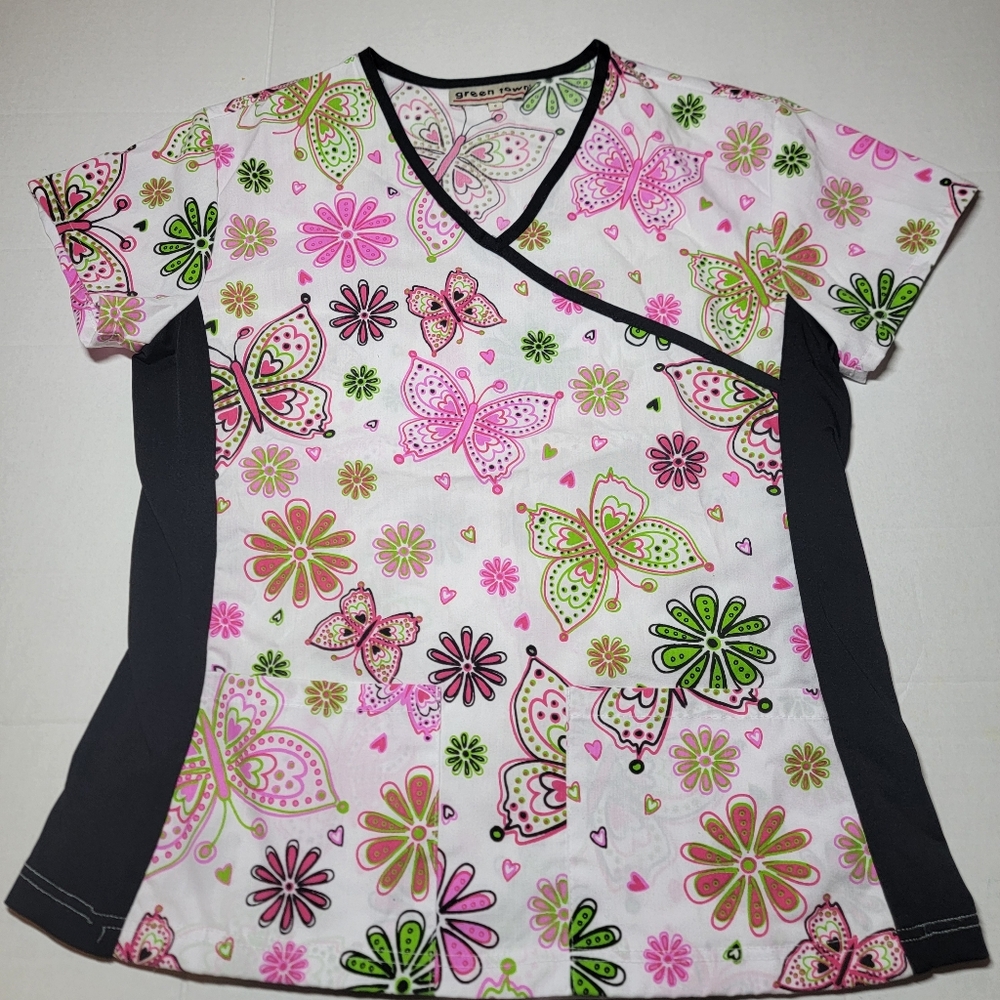 Green Town 2 Women Scrubs Tops Size Small - Picture 2 of 10